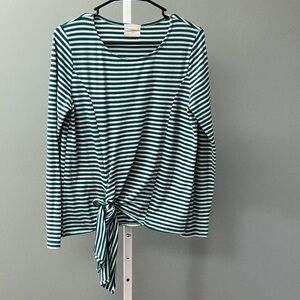 T.La Green and White Tie Front Blouse by Anthropologie